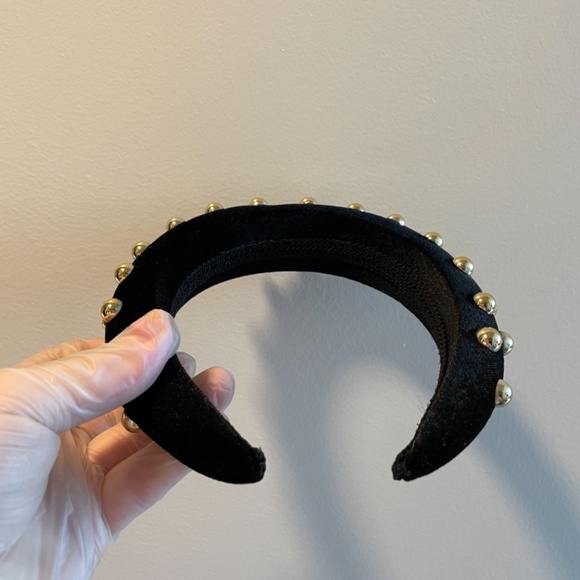 Black velvet Blair Waldorf headband with gold balls main image 4